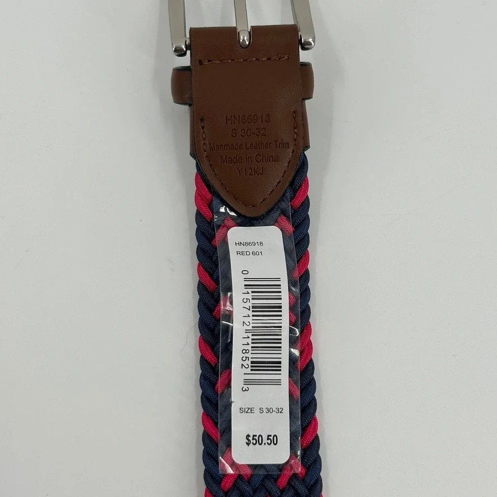 Original Penguin Mens Braided Stretch Belt Navy Red Woven HN86918 Size 30-32 NEW